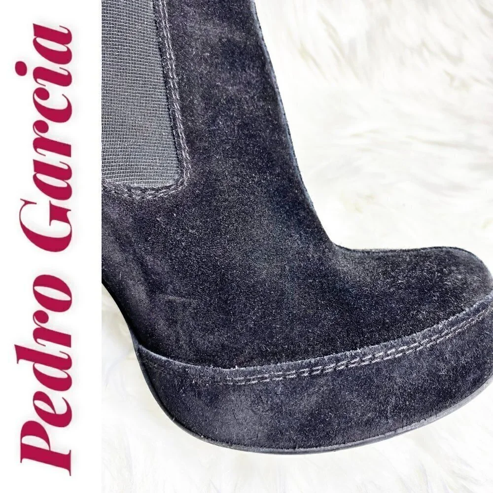 PEDRO GARCIA SUEDE LEATHER‎ PLATFORM CHELSEA BOOTIE STILETTO BLACK, Size 40